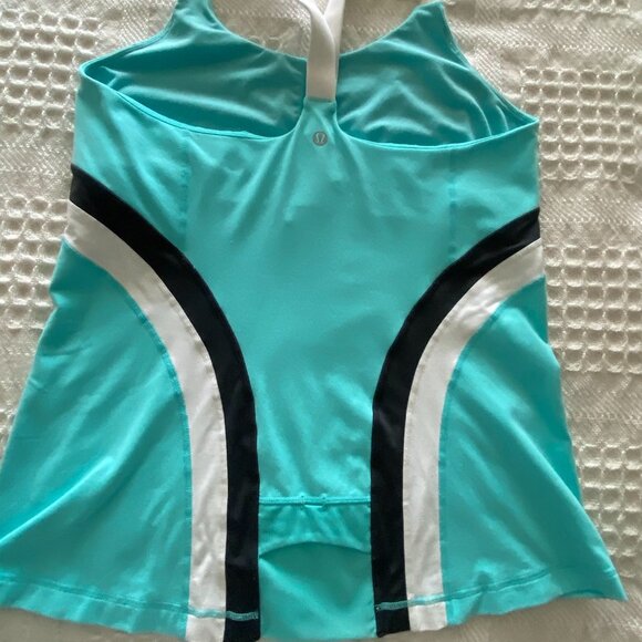 Lululemon Blue with Black/White Accents Tank w/ Built-in Bra White Straps - Picture 3 of 4